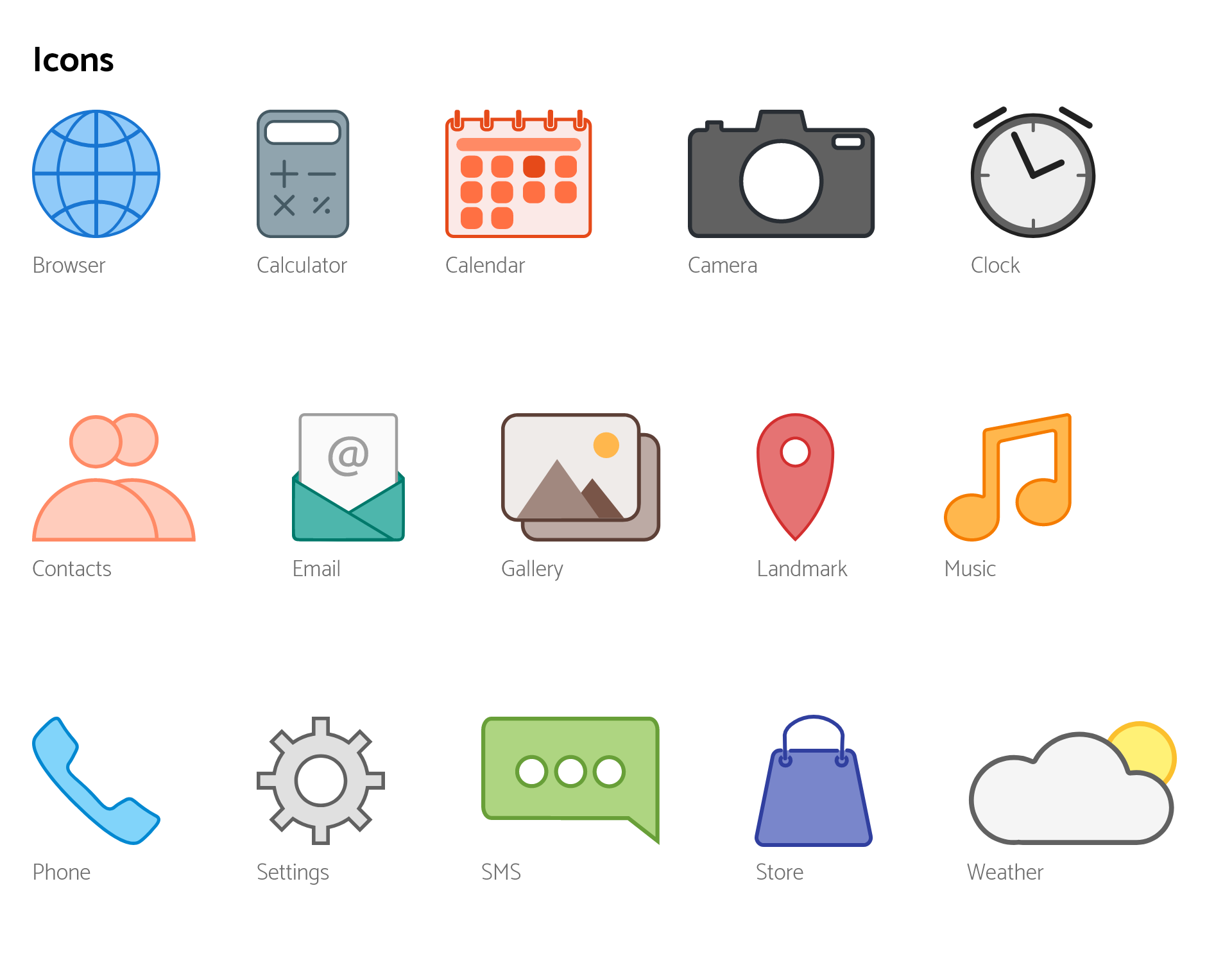 Image showing different types of icons used for the UI.