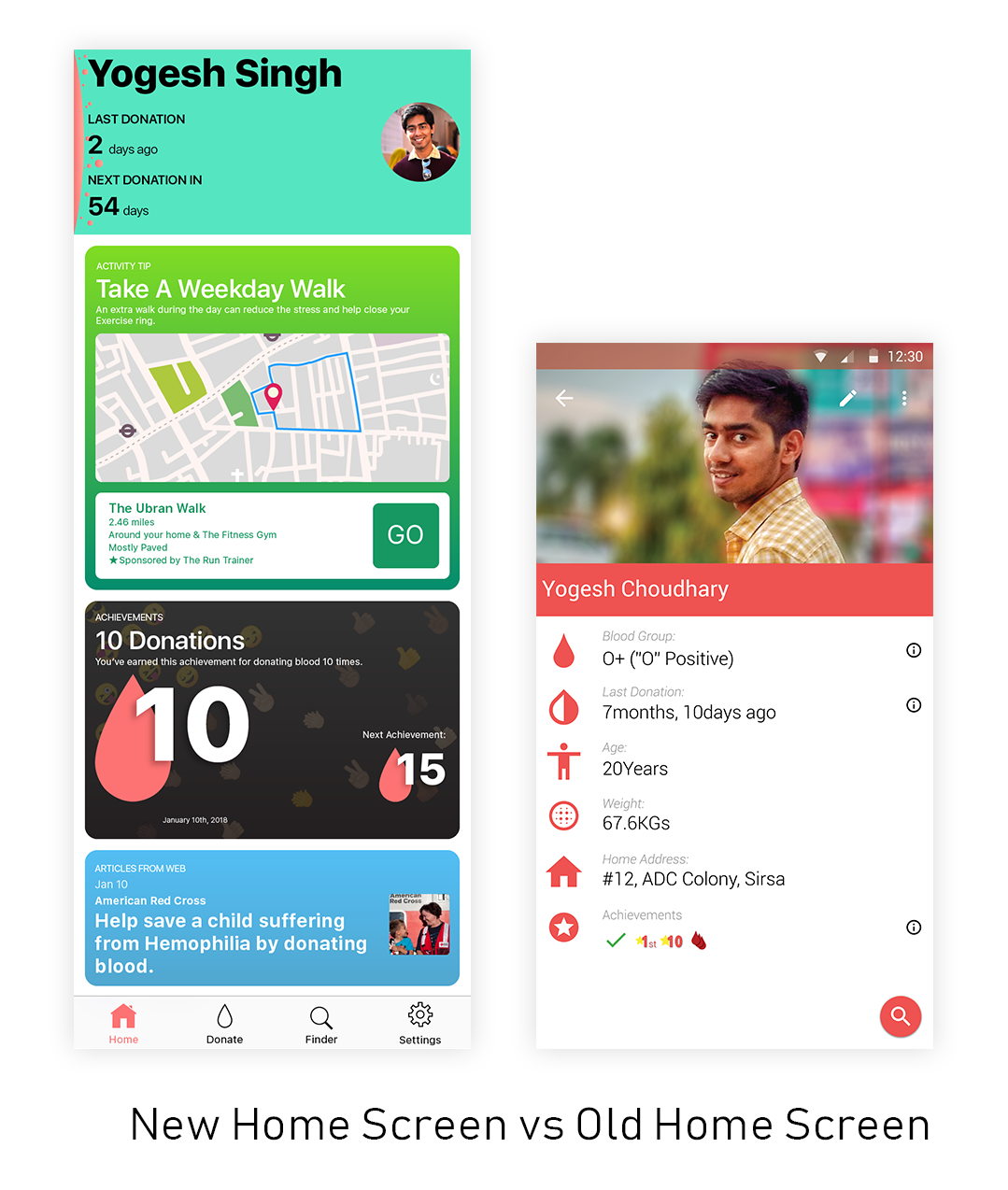 Image showing comparison of Screen Mockups comparing old and new UI of Home screen