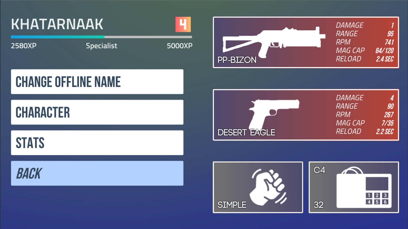 Screenshot of user profile screen from actual game